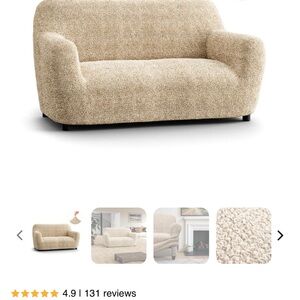 Neutral Beige Bouclé Loveseat Cover - Plush Slipcover